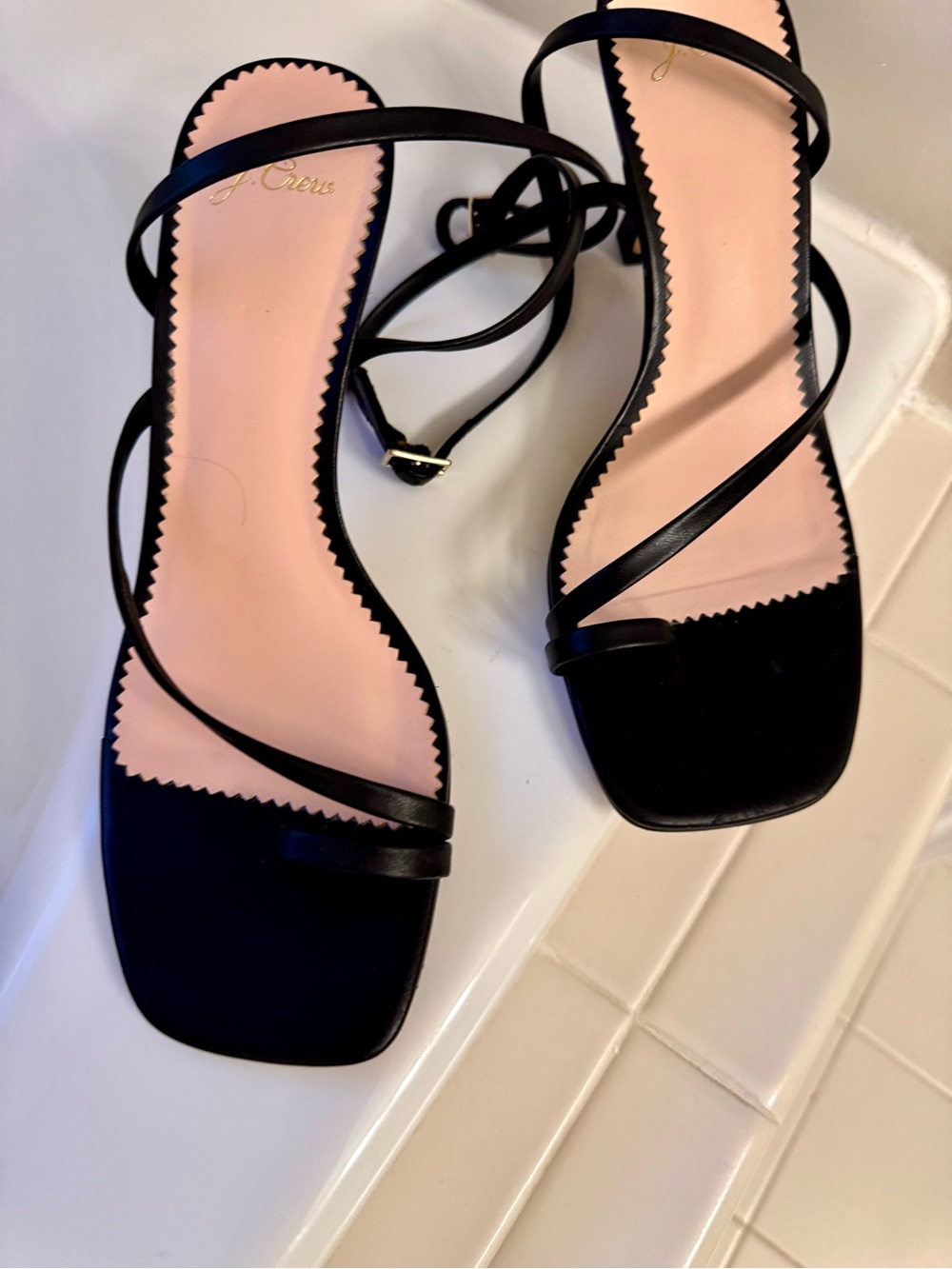 J. Crew Black Strappy Square-Toe Ankle-Tie Sandals